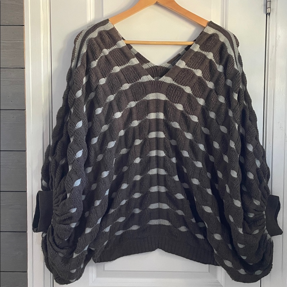 Garcia Brown/Gray Oversized Bubble-knit Batwing V-Neck Sweater S EUC